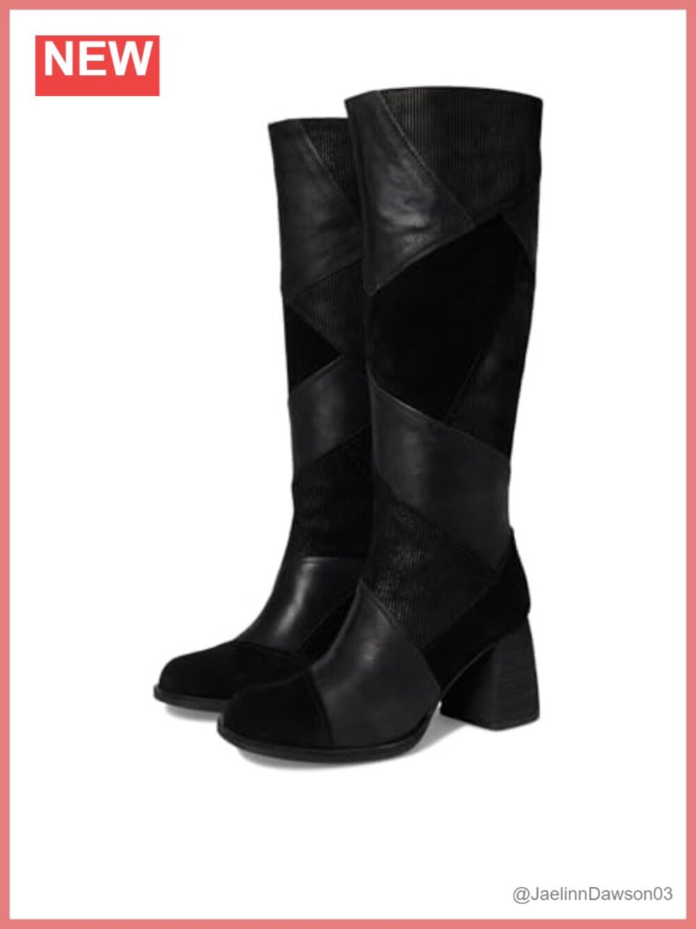Knee-High Patchwork Leather Block Heel Boots